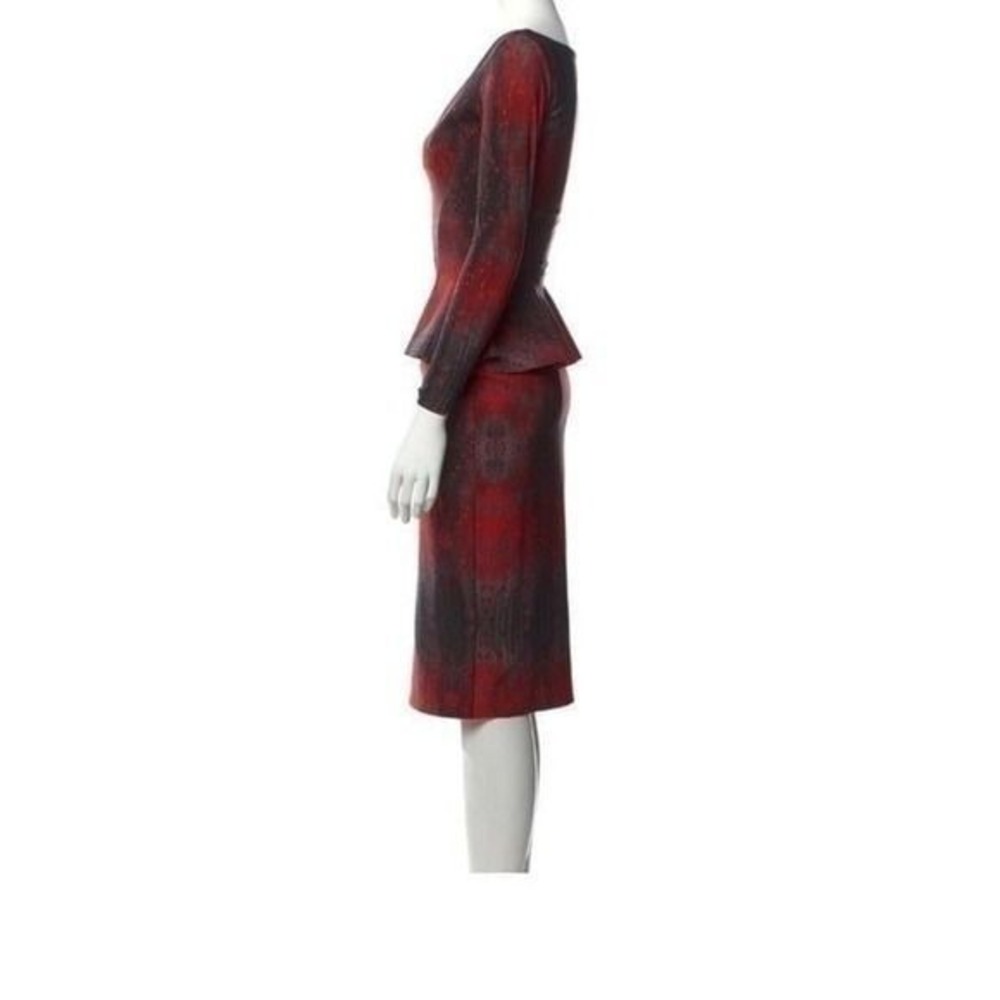 Chiara Boni La Petite Robe Red Grey Abstract Peplum V-Neck Sheath Dress Italy - Picture 5 of 12